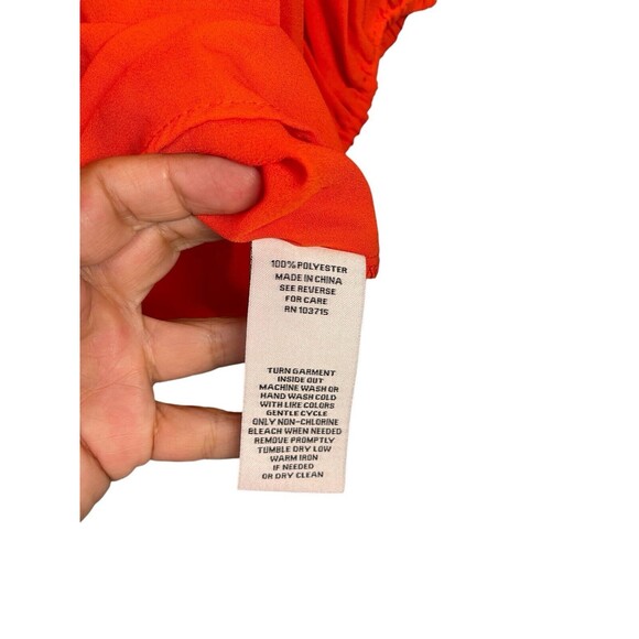 Nanette Lepore Pleated Blouse Womens L Orange Long Sleeve Smocked V-neck Top - Picture 9 of 10
